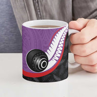 Personalised Aotearoa Lawn Bowls Ceramic Mug Maori and Silver Fern Sporty Style Purple Color - Polynesian Pride