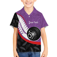Personalised Aotearoa Lawn Bowls Family Matching Long Sleeve Bodycon Dress and Hawaiian Shirt Maori and Silver Fern Sporty Style Purple Color - Polynesian Pride