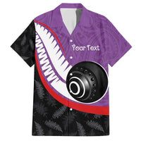 Personalised Aotearoa Lawn Bowls Family Matching Off Shoulder Short Dress and Hawaiian Shirt Maori and Silver Fern Sporty Style Purple Color - Polynesian Pride