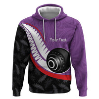 Personalised Aotearoa Lawn Bowls Hoodie Maori and Silver Fern Sporty Style Purple Color - Polynesian Pride