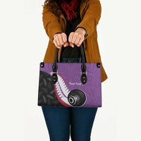 Personalised Aotearoa Lawn Bowls Leather Bag Maori and Silver Fern Sporty Style Purple Color - Polynesian Pride