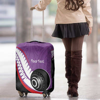 Personalised Aotearoa Lawn Bowls Luggage Cover Maori and Silver Fern Sporty Style Purple Color - Polynesian Pride