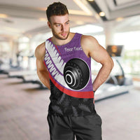 Personalised Aotearoa Lawn Bowls Men Tank Top Maori and Silver Fern Sporty Style Purple Color - Polynesian Pride