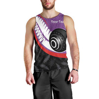 Personalised Aotearoa Lawn Bowls Men Tank Top Maori and Silver Fern Sporty Style Purple Color - Polynesian Pride