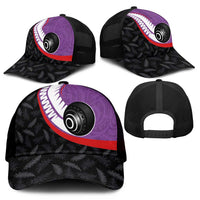 Aotearoa Lawn Bowls Mesh Trucker Cap Maori and Silver Fern Sporty Style Purple Color - Polynesian Pride