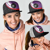 Aotearoa Lawn Bowls Mesh Trucker Cap Maori and Silver Fern Sporty Style Purple Color - Polynesian Pride