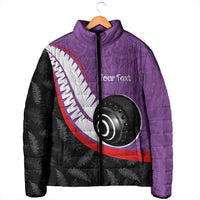 Personalised Aotearoa Lawn Bowls Padded Jacket Maori and Silver Fern Sporty Style Purple Color - Polynesian Pride