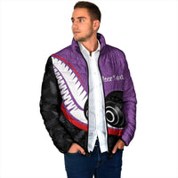 Personalised Aotearoa Lawn Bowls Padded Jacket Maori and Silver Fern Sporty Style Purple Color - Polynesian Pride