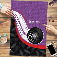 Personalised Aotearoa Lawn Bowls Puzzle Maori and Silver Fern Sporty Style Purple Color - Polynesian Pride