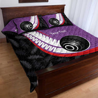Personalised Aotearoa Lawn Bowls Quilt Bed Set Maori and Silver Fern Sporty Style Purple Color - Polynesian Pride