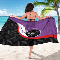 Personalised Aotearoa Lawn Bowls Sarong Maori and Silver Fern Sporty Style Purple Color - Polynesian Pride