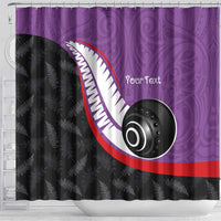 Personalised Aotearoa Lawn Bowls Shower Curtain Maori and Silver Fern Sporty Style Purple Color - Polynesian Pride