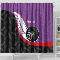 Personalised Aotearoa Lawn Bowls Shower Curtain Maori and Silver Fern Sporty Style Purple Color - Polynesian Pride