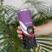 Personalised Aotearoa Lawn Bowls Skinny Tumbler Maori and Silver Fern Sporty Style Purple Color - Polynesian Pride