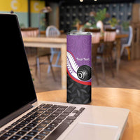 Personalised Aotearoa Lawn Bowls Skinny Tumbler Maori and Silver Fern Sporty Style Purple Color - Polynesian Pride