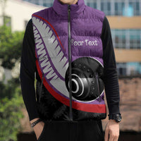 Personalised Aotearoa Lawn Bowls Sleeveless Puffer Jacket Maori and Silver Fern Sporty Style Purple Color - Polynesian Pride