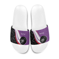 Personalised Aotearoa Lawn Bowls Slide Sandals Maori and Silver Fern Sporty Style Purple Color - Polynesian Pride