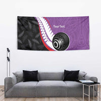 Personalised Aotearoa Lawn Bowls Tapestry Maori and Silver Fern Sporty Style Purple Color - Polynesian Pride