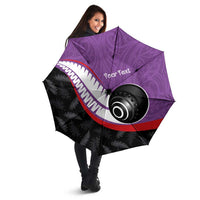 Personalised Aotearoa Lawn Bowls Umbrella Maori and Silver Fern Sporty Style Purple Color - Polynesian Pride