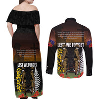 New Zealand and Australia ANZAC Day Couples Matching Off Shoulder Maxi Dress and Long Sleeve Button Shirt Soldier and Last Post Camouflage Pattern LT03 - Polynesian Pride