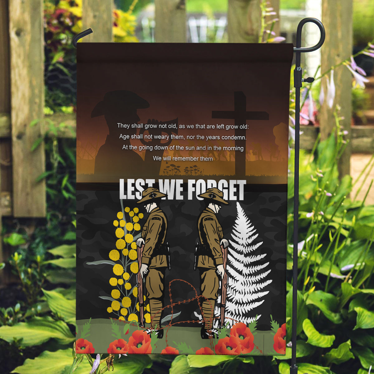 New Zealand and Australia ANZAC Day Garden Flag Soldier and Last Post Camouflage Pattern LT03 Garden Flag Black - Polynesian Pride