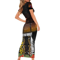 New Zealand and Australia ANZAC Day Short Sleeve Bodycon Dress Soldier and Last Post Camouflage Pattern LT03 - Polynesian Pride