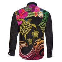 Hawaii Turtle Day Family Matching Off Shoulder Short Dress and Hawaiian Shirt Polynesian Tattoo and Hibiscus Flowers LT03 - Polynesian Pride