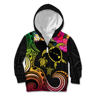 Hawaii Turtle Day Kid Hoodie Polynesian Tattoo and Hibiscus Flowers
