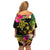 Hawaii Turtle Day Off Shoulder Short Dress Polynesian Tattoo and Hibiscus Flowers