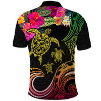 Hawaii Turtle Day Polo Shirt Polynesian Tattoo and Hibiscus Flowers