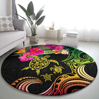 Hawaii Turtle Day Round Carpet Polynesian Tattoo and Hibiscus Flowers LT03 - Polynesian Pride