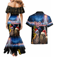 New Zealand and Australia Merry Christmas Couples Matching Mermaid Dress and Hawaiian Shirt Kiwi Bird and Kangaroo Xmas Vibe LT03 - Polynesian Pride