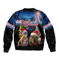 New Zealand and Australia Merry Christmas Sleeve Zip Bomber Jacket Kiwi Bird and Kangaroo Xmas Vibe LT03 - Polynesian Pride