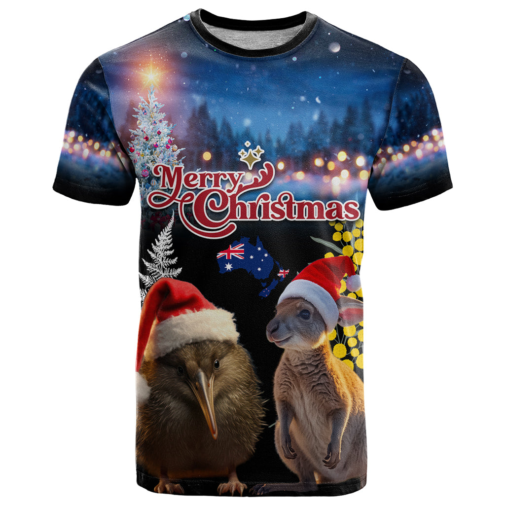 New Zealand and Australia Merry Christmas T Shirt Kiwi Bird and Kangaroo Xmas Vibe