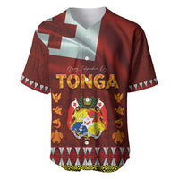 Tonga Independence Day Baseball Jersey National Flag and Emblem with Ngatu Art Pattern LT03 Red - Polynesian Pride