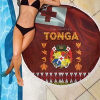 Tonga Independence Day Beach Blanket National Flag and Emblem with Ngatu Art Pattern