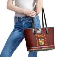 Tonga Independence Day Leather Tote Bag National Flag and Emblem with Ngatu Art Pattern