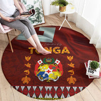Tonga Independence Day Round Carpet National Flag and Emblem with Ngatu Art Pattern LT03 - Polynesian Pride