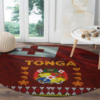 Tonga Independence Day Round Carpet National Flag and Emblem with Ngatu Art Pattern LT03 - Polynesian Pride
