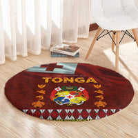 Tonga Independence Day Round Carpet National Flag and Emblem with Ngatu Art Pattern LT03 - Polynesian Pride
