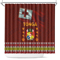 Tonga Independence Day Shower Curtain National Flag and Emblem with Ngatu Art Pattern LT03 Red - Polynesian Pride