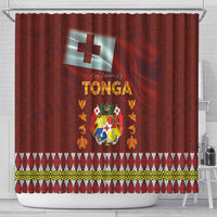 Tonga Independence Day Shower Curtain National Flag and Emblem with Ngatu Art Pattern LT03 - Polynesian Pride