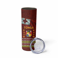Tonga Independence Day Skinny Tumbler National Flag and Emblem with Ngatu Art Pattern