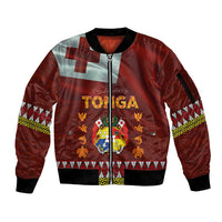 Tonga Independence Day Sleeve Zip Bomber Jacket National Flag and Emblem with Ngatu Art Pattern LT03 Unisex Red - Polynesian Pride