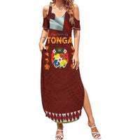 Tonga Independence Day Summer Maxi Dress National Flag and Emblem with Ngatu Art Pattern