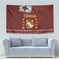 Tonga Independence Day Tapestry National Flag and Emblem with Ngatu Art Pattern LT03 - Polynesian Pride