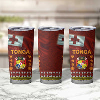 Tonga Independence Day Tumbler Cup National Flag and Emblem with Ngatu Art Pattern