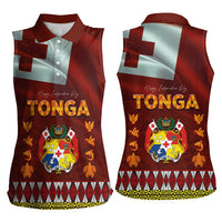 Tonga Independence Day Women Sleeveless Polo Shirt National Flag and Emblem with Ngatu Art Pattern LT03 - Polynesian Pride