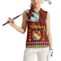 Tonga Independence Day Women Sleeveless Polo Shirt National Flag and Emblem with Ngatu Art Pattern LT03 - Polynesian Pride