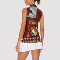 Tonga Independence Day Women Sleeveless Polo Shirt National Flag and Emblem with Ngatu Art Pattern LT03 - Polynesian Pride